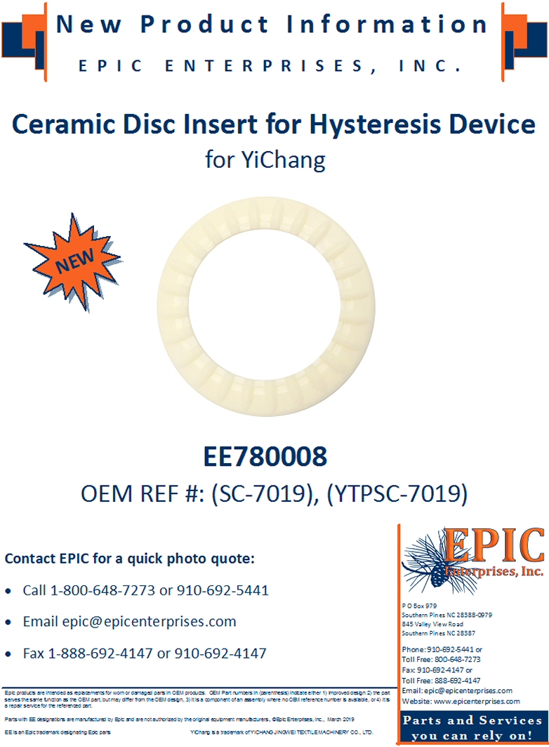 EE780008 Ceramic Disc Insert for Hysteresis Device for YiChang